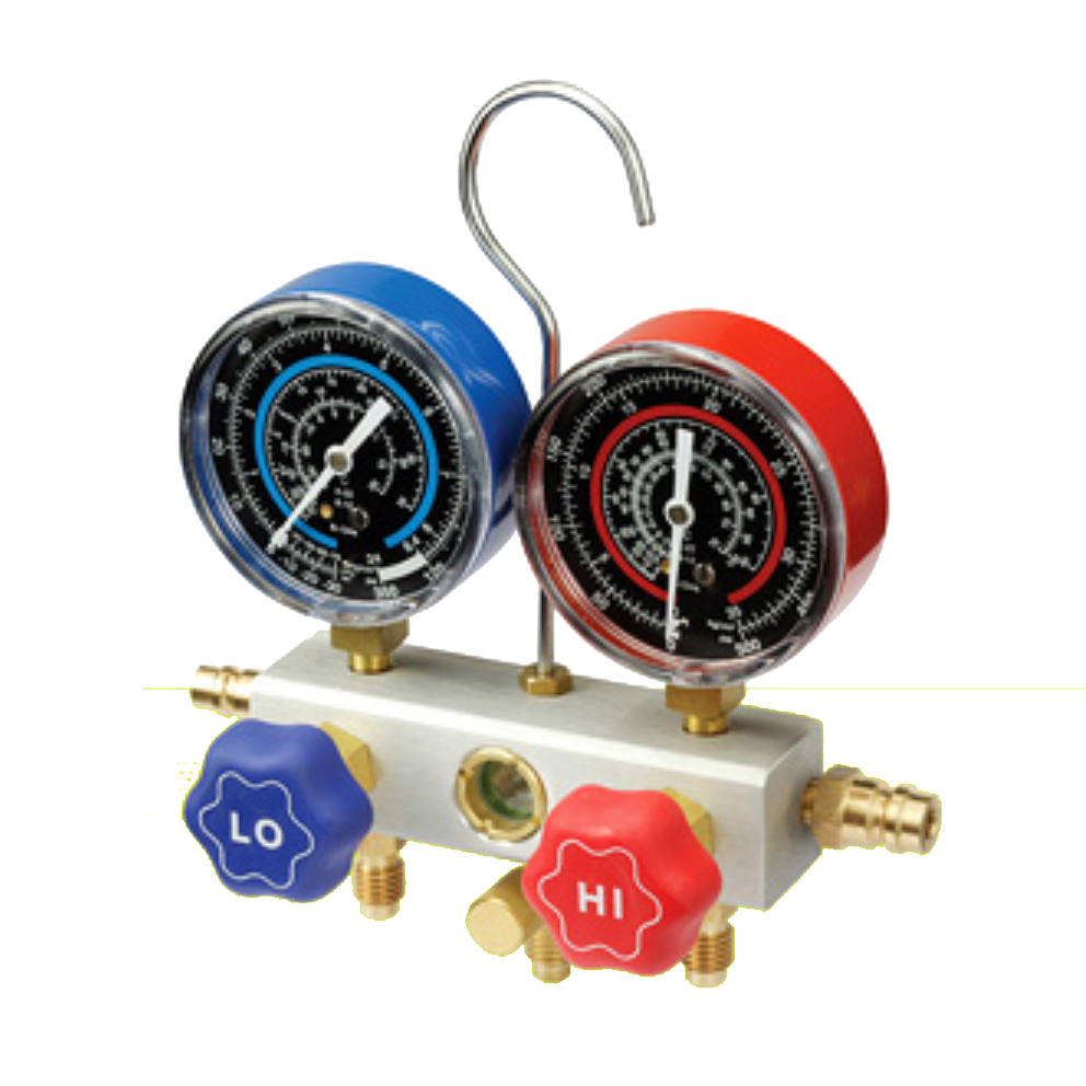 2vejs analog manometer manifold, alu, R410 Analoge manometermanifolds & tilbehør Entrade Aps